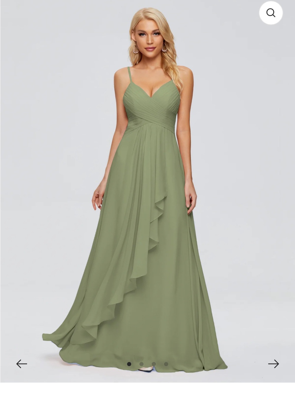 Spaghetti-Strap Olive Green Chiffon Wedding Gown